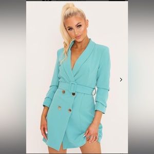 NWOT I Saw It First BooHoo Teal Blazer Belted Dress Small